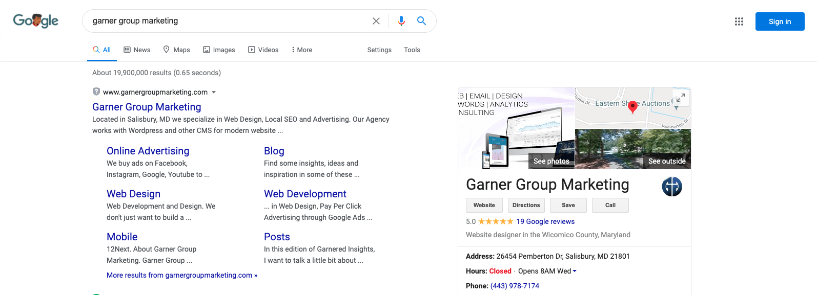 Garner Group Marketing Google Listing Screen Shot